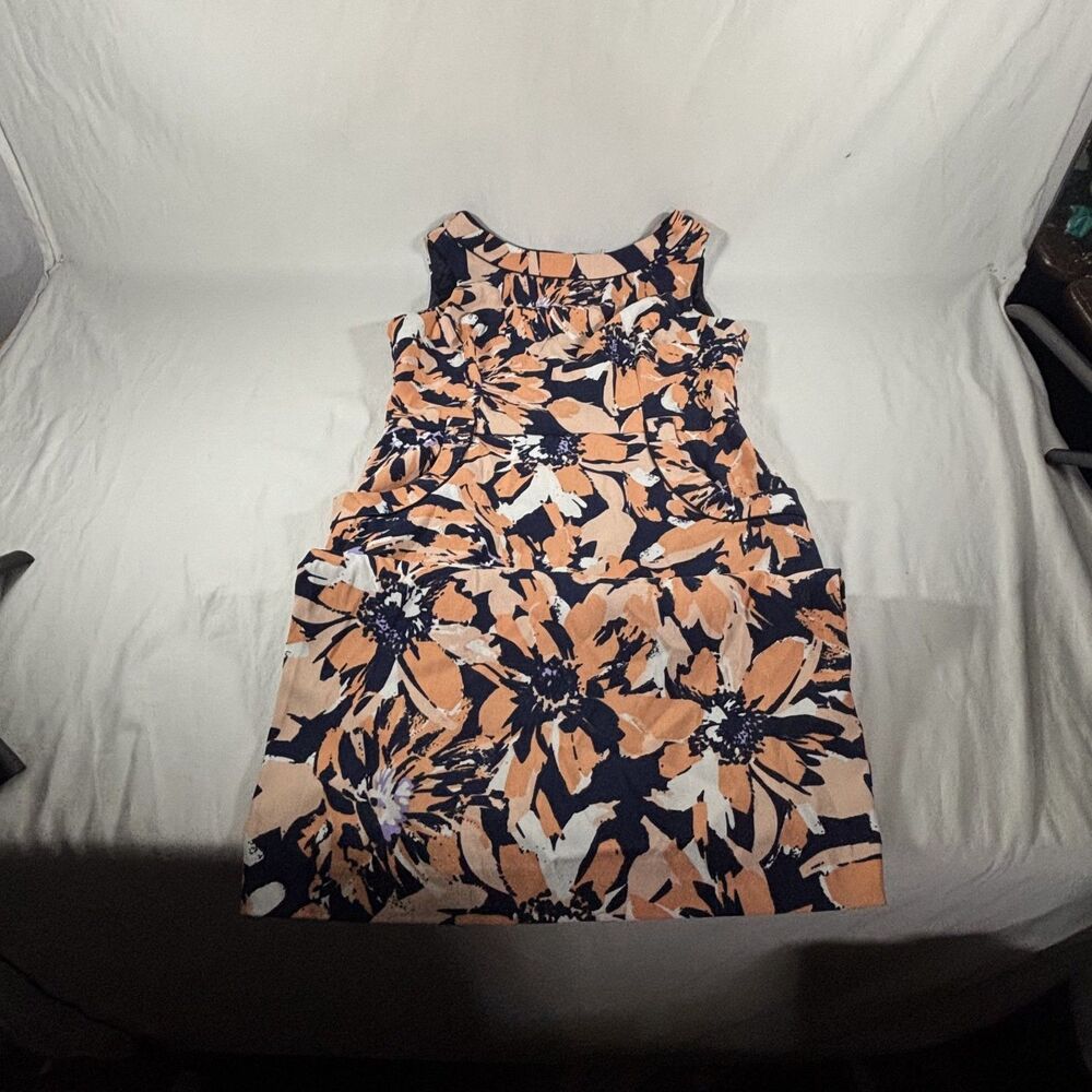 London Times Floral Dress 8 Sleeveless Orange Navy
